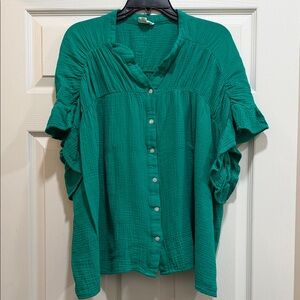 BiBi Green Button Down Women's Shirt